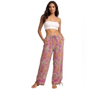 LAUREN RALPH LAUREN Magenta Paisley Crepe Drawstring Pants M